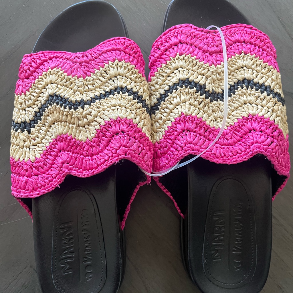 Marni Pink And Tan Artisanal Slide Sandals